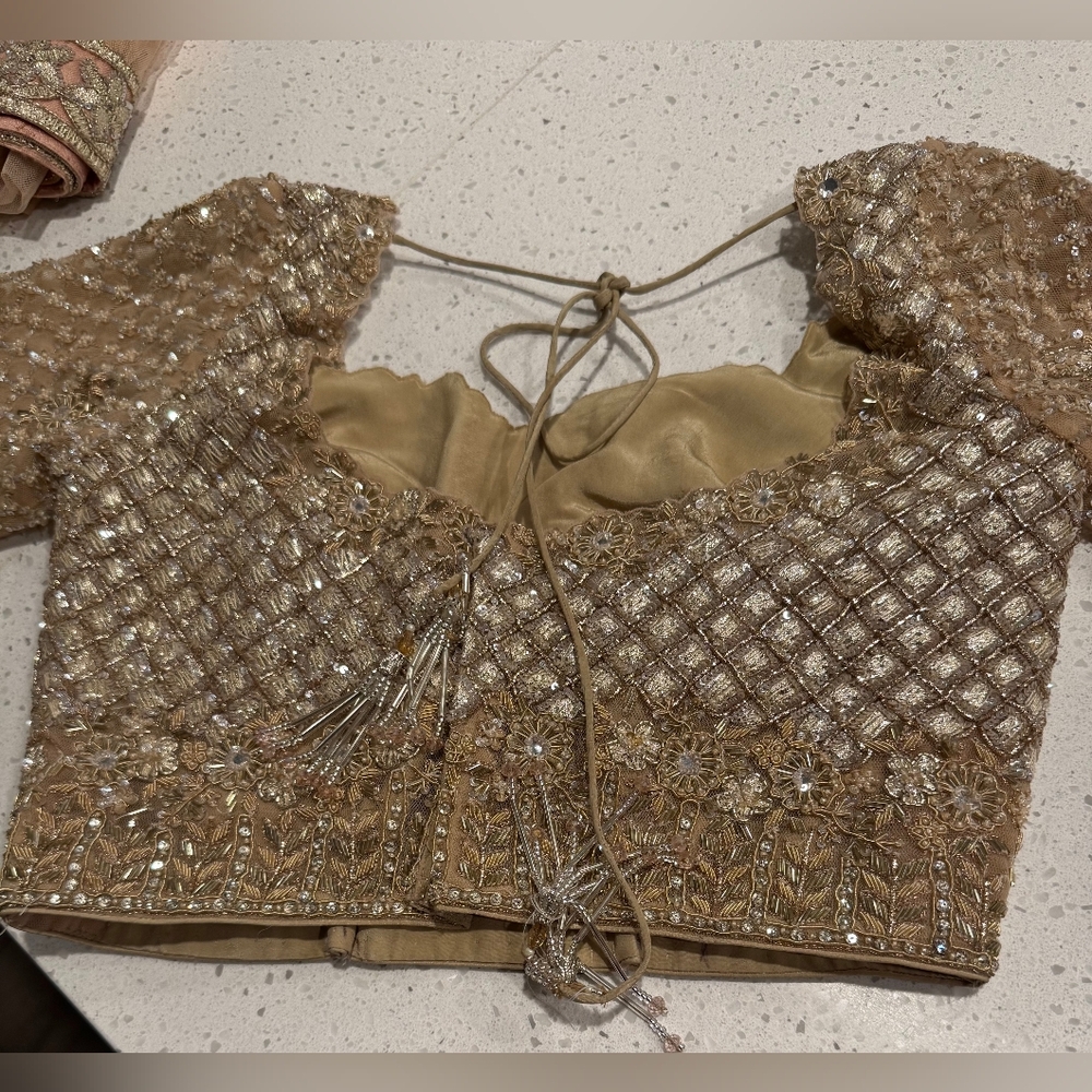Custom-Made Elegant Cream Lehenga Choli & Jewelry - Picture 5 of 12